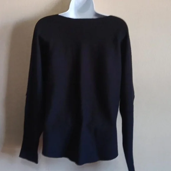 Liv Milano Beaded Heart VNeck Long Sleeve Sweater Soft Slouchy Black White Large - Picture 2 of 8